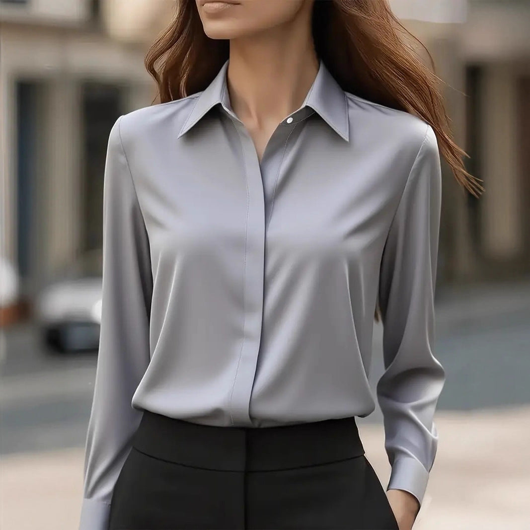 Women's Button Blouse with Classic Collar and Relaxed Fit