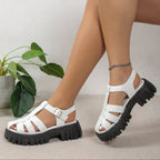 Women's Platform Sandals with Wide Straps and Cushioned Sole