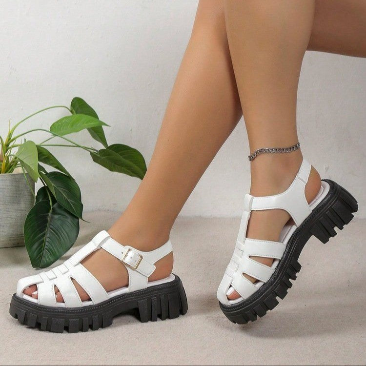 Women's Platform Sandals with Wide Straps and Cushioned Sole