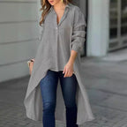 Women's Asymmetrical Tunic Blouse – Longline Button Front Shirt