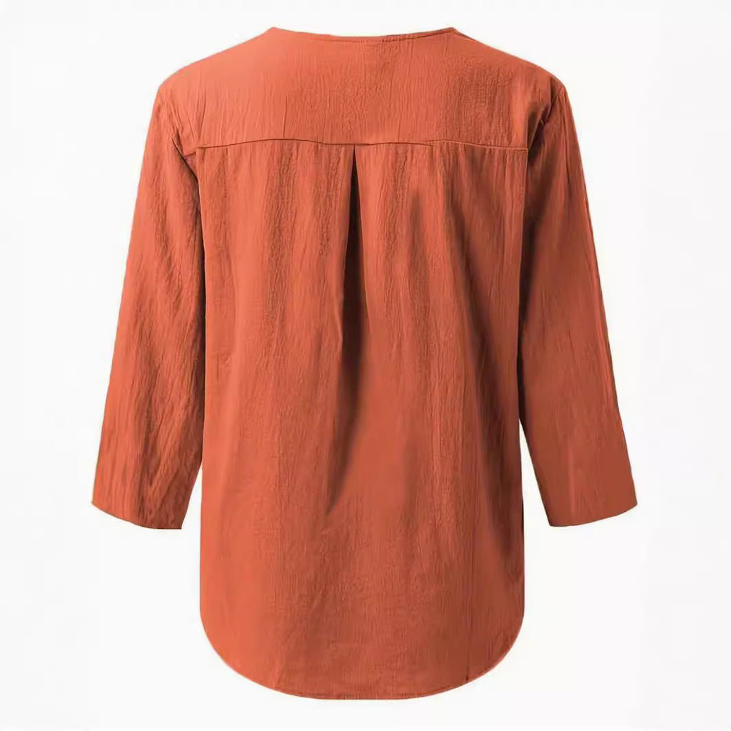 Women's Collared Button Blouse – Relaxed Long Sleeve Shirt Blouse