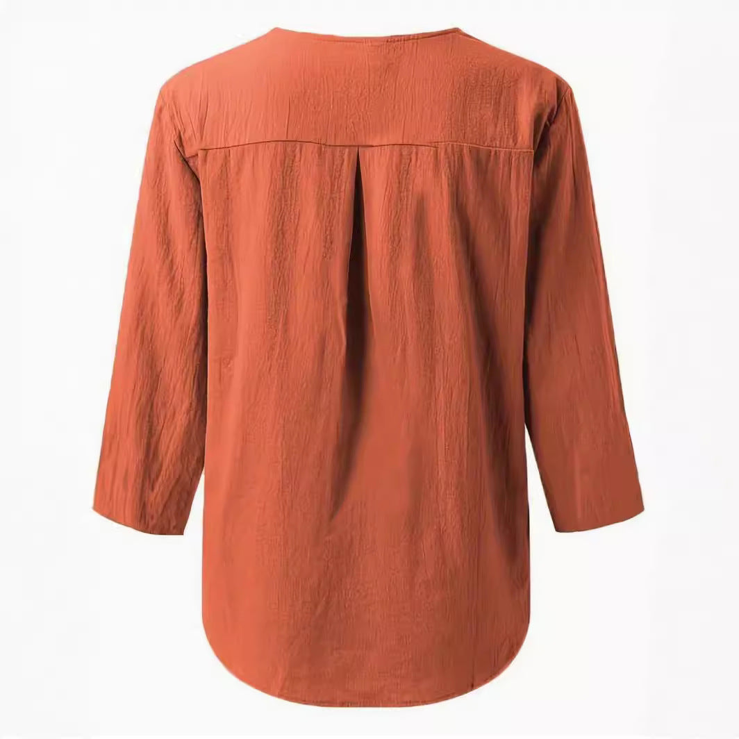 Women's Collared Button Blouse – Relaxed Long Sleeve Shirt Blouse