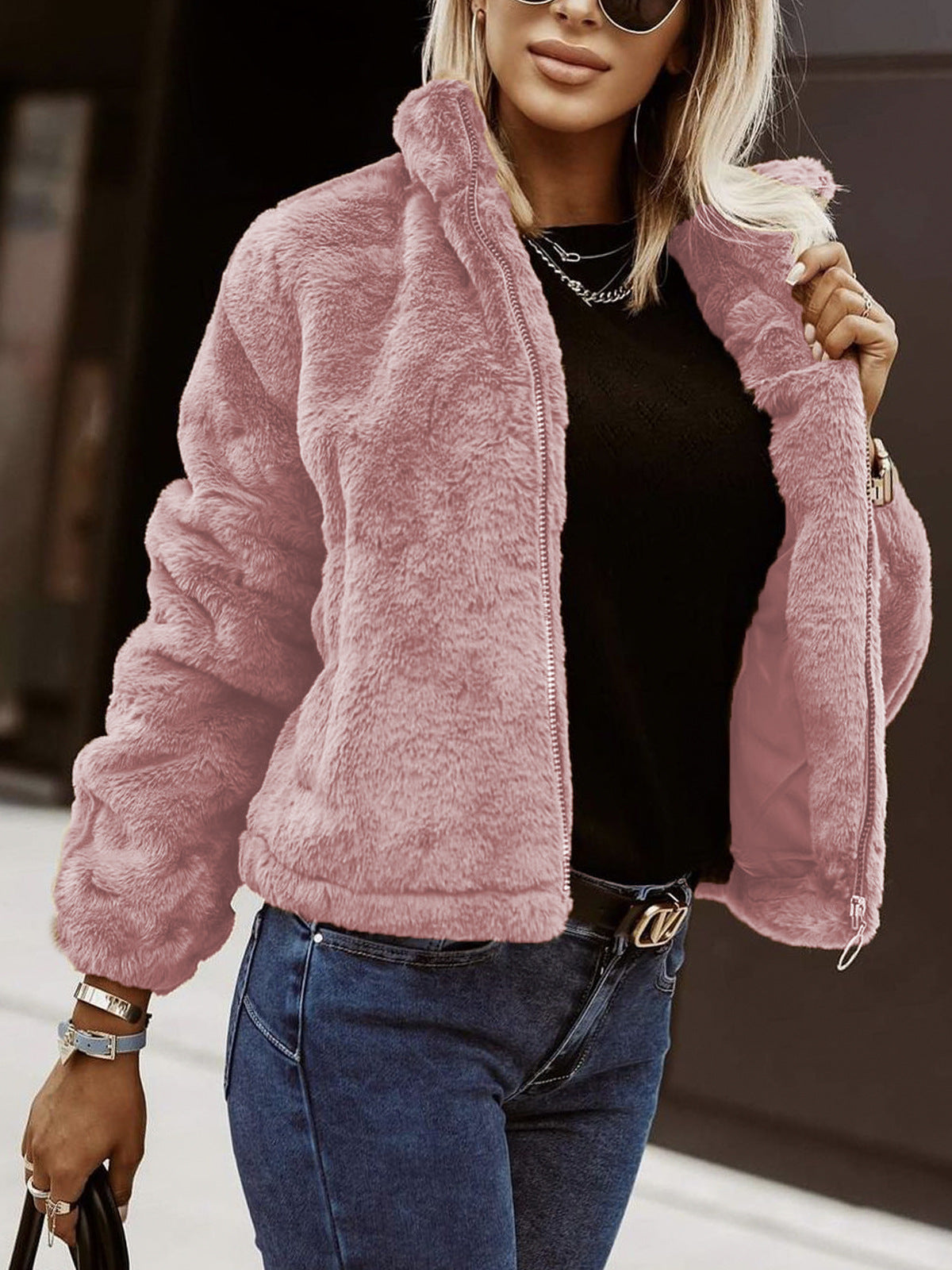Women's Teddy Bomber Jacket – Soft Zip-Up Jacket