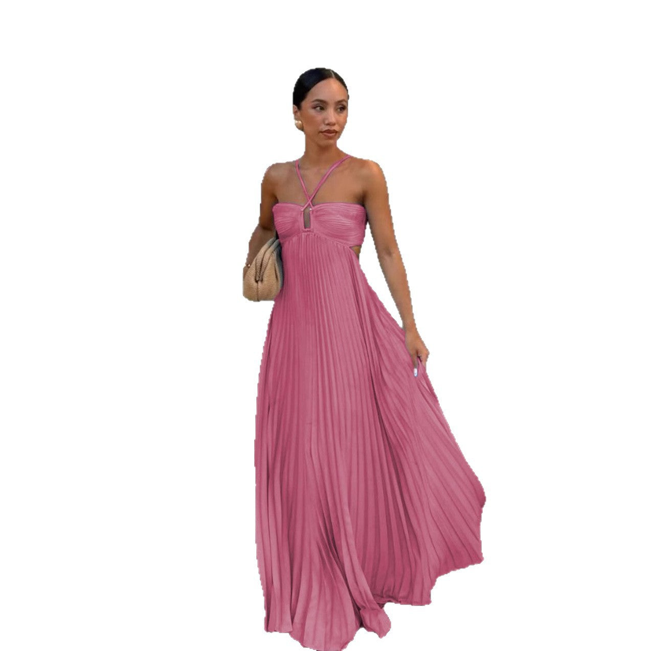 Women's Pleated Strapless Dress – Adjustable Strap Formal Occasion Dress