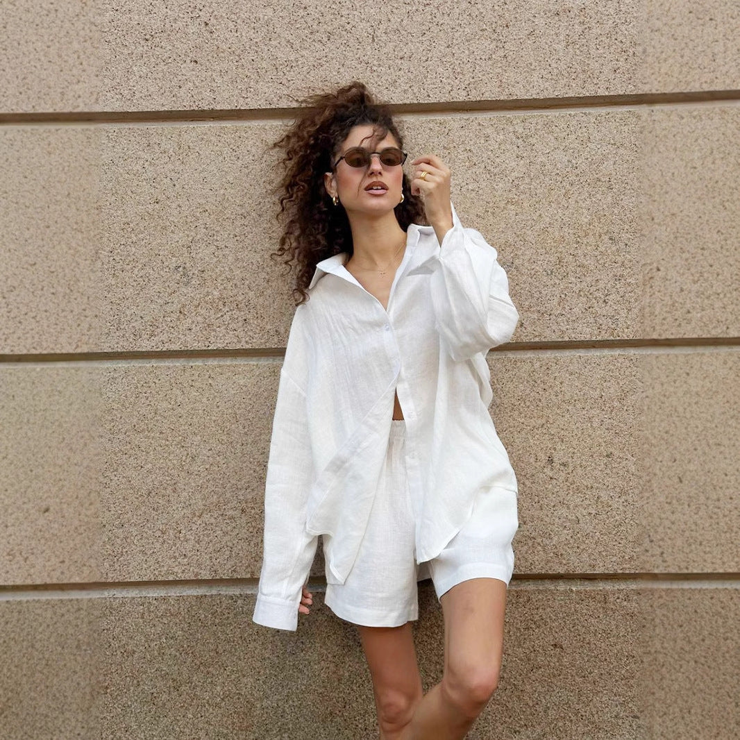 Women's Blouse Set with Relaxed Fit and Matching Shorts