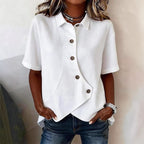 Women's Button Blouse with Textured Finish and Decorative Buttons