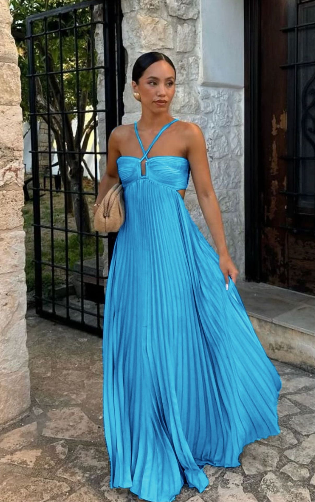Women's Pleated Strapless Dress – Adjustable Strap Formal Occasion Dress