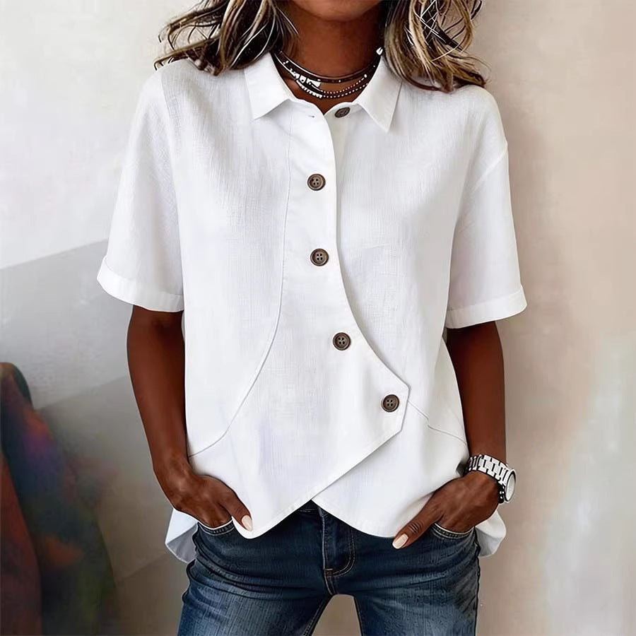 Women's Button Blouse with Textured Finish and Decorative Buttons