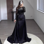 Women's Long Sleeve Glitter Gown – Flowing Sparkle Evening Dress