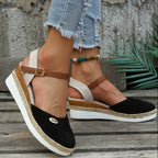 Women's Wedge Sandals with Woven Straps and Cushioned Sole