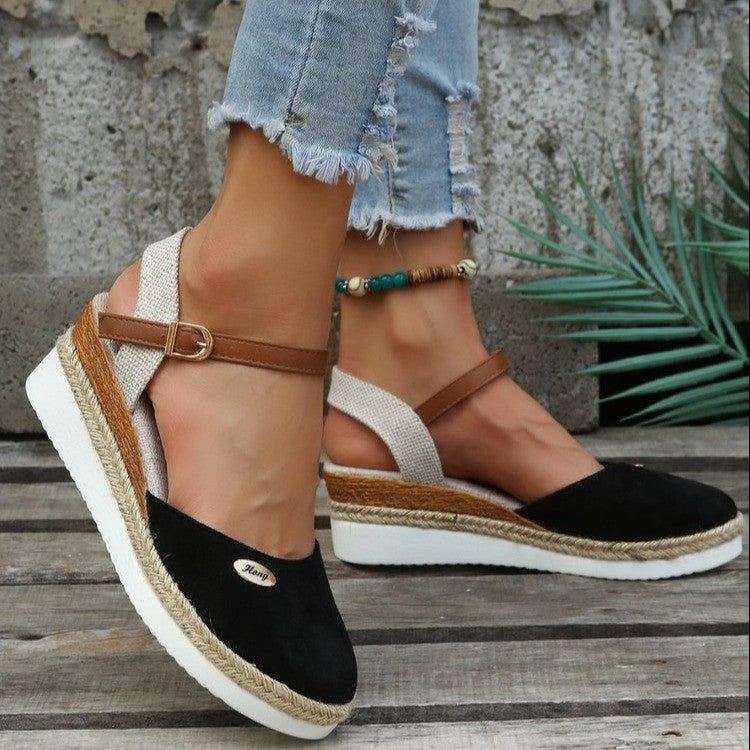 Women's Wedge Sandals with Woven Straps and Cushioned Sole