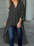 Women's Asymmetrical Tunic Blouse – Longline Button Front Shirt