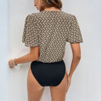 Women's Statement Sleeve Bodysuit – Puff Sleeve V-Neck Fitted Bodysuit