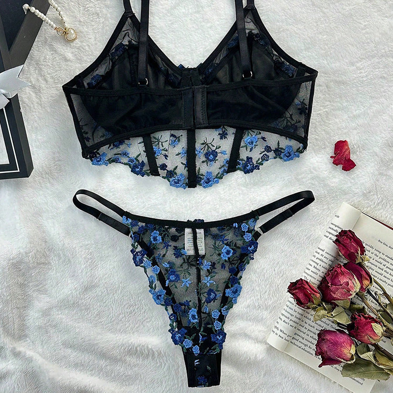 Women's Floral Lace Bra Set – French Style Bra & Matching Panty Set