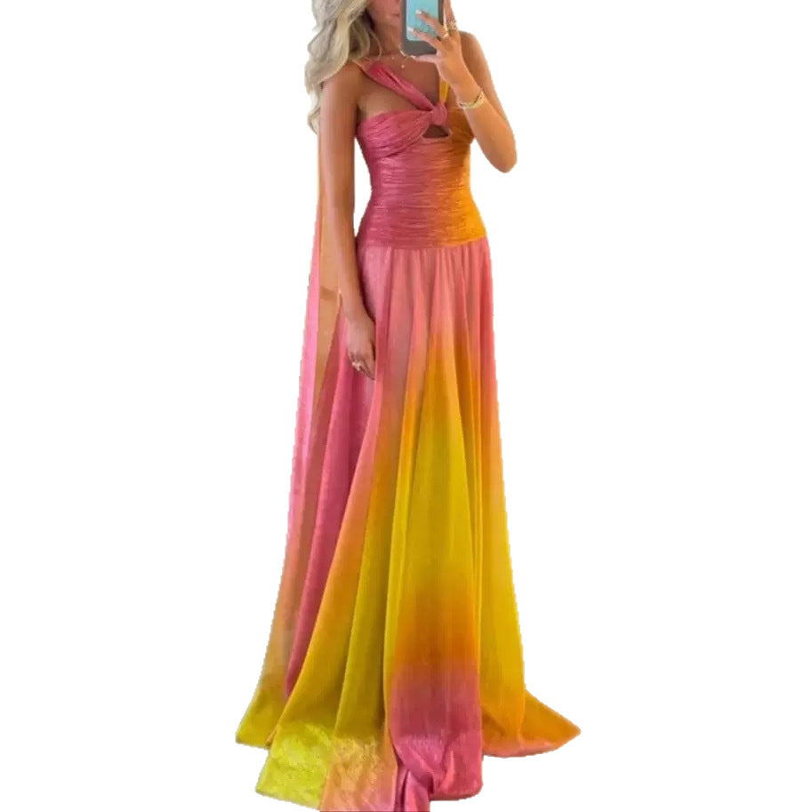 Women's Ombre Maxi Dress – Spaghetti Strap Flowing Evening Gown