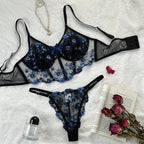 Women's Floral Lace Bra Set – French Style Bra & Matching Panty Set