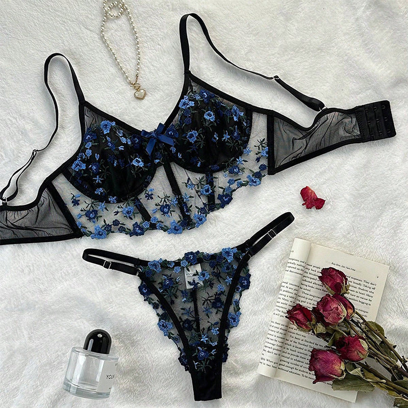 Women's Floral Lace Bra Set – French Style Bra & Matching Panty Set
