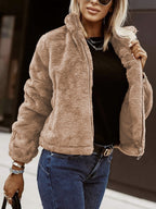Women's Teddy Bomber Jacket – Soft Zip-Up Jacket
