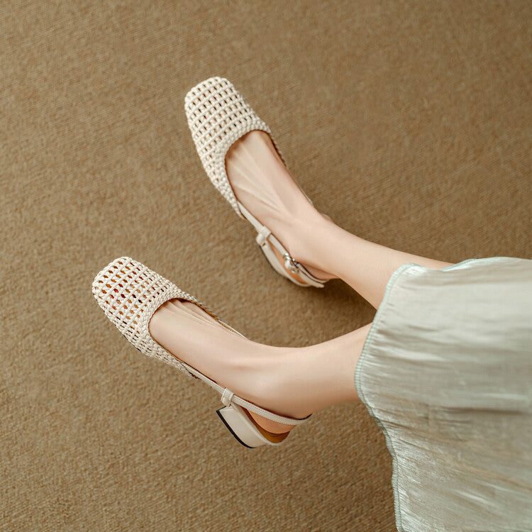 Women's Braided Slingback Sandals – Block Heel Dress Sandals