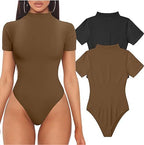 Women's Short Sleeve Bodysuit – Fitted High Neck Everyday Bodysuit