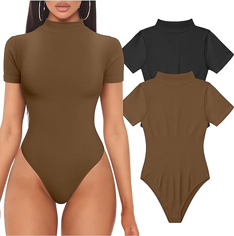 Women's Short Sleeve Bodysuit – Fitted High Neck Everyday Bodysuit