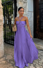 Women's Pleated Strapless Dress – Adjustable Strap Formal Occasion Dress
