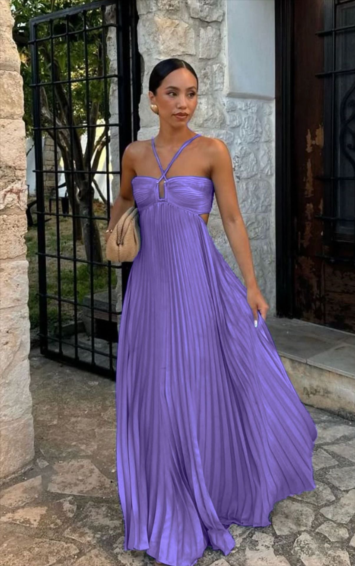 Women's Pleated Strapless Dress – Adjustable Strap Formal Occasion Dress