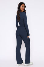 Women's Flared Pants Loungewear Set – Button Detail Crop Top Two Piece Set