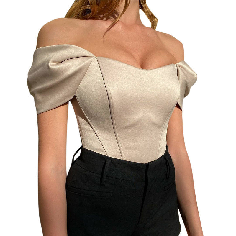 Women's Bow Sleeve Corset Bodysuit – Off-Shoulder Fitted Evening Bodysuit