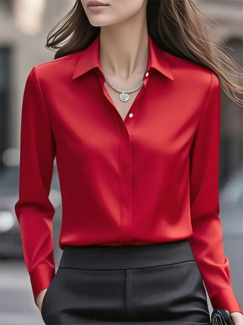 Women's Button Blouse with Classic Collar and Relaxed Fit