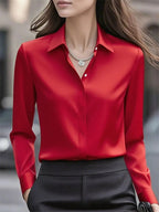 Women's Button Blouse with Classic Collar and Relaxed Fit