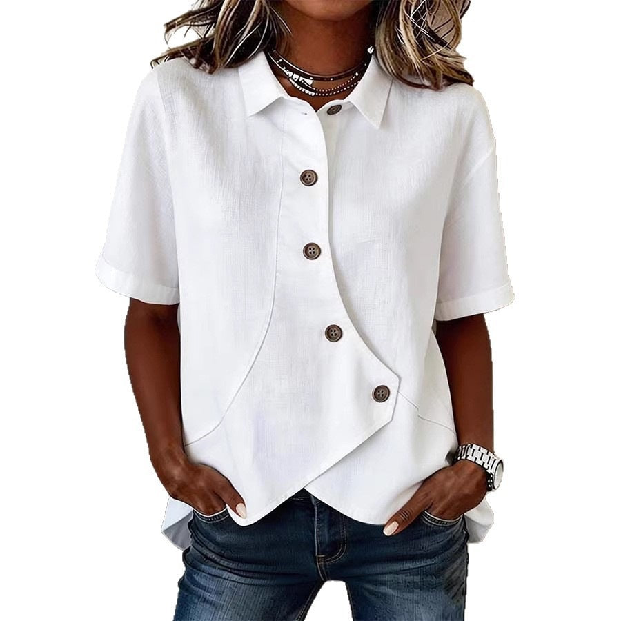 Women's Button Blouse with Textured Finish and Decorative Buttons