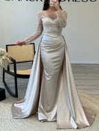 Women's Long Sleeve Glitter Gown – Flowing Sparkle Evening Dress