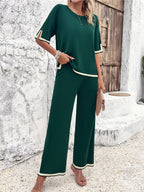 Women's Wide Leg Loungewear Set – Relaxed Top Split Hem Pants Set