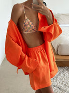 Women's Blouse Set with Relaxed Fit and Matching Shorts