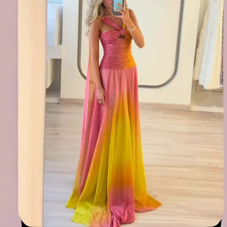 Women's Ombre Maxi Dress – Spaghetti Strap Flowing Evening Gown