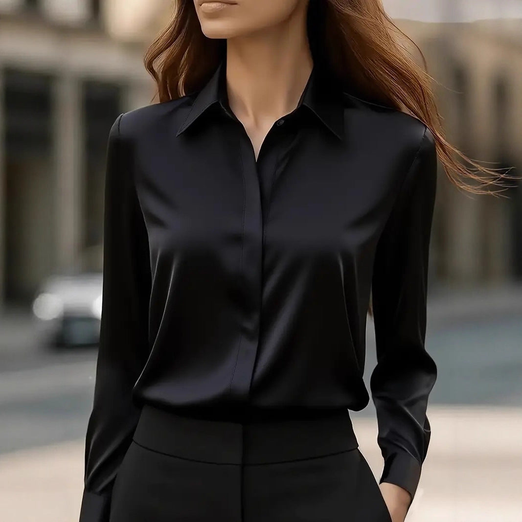 Women's Button Blouse with Classic Collar and Relaxed Fit
