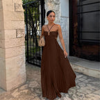 Women's Pleated Strapless Dress – Adjustable Strap Formal Occasion Dress