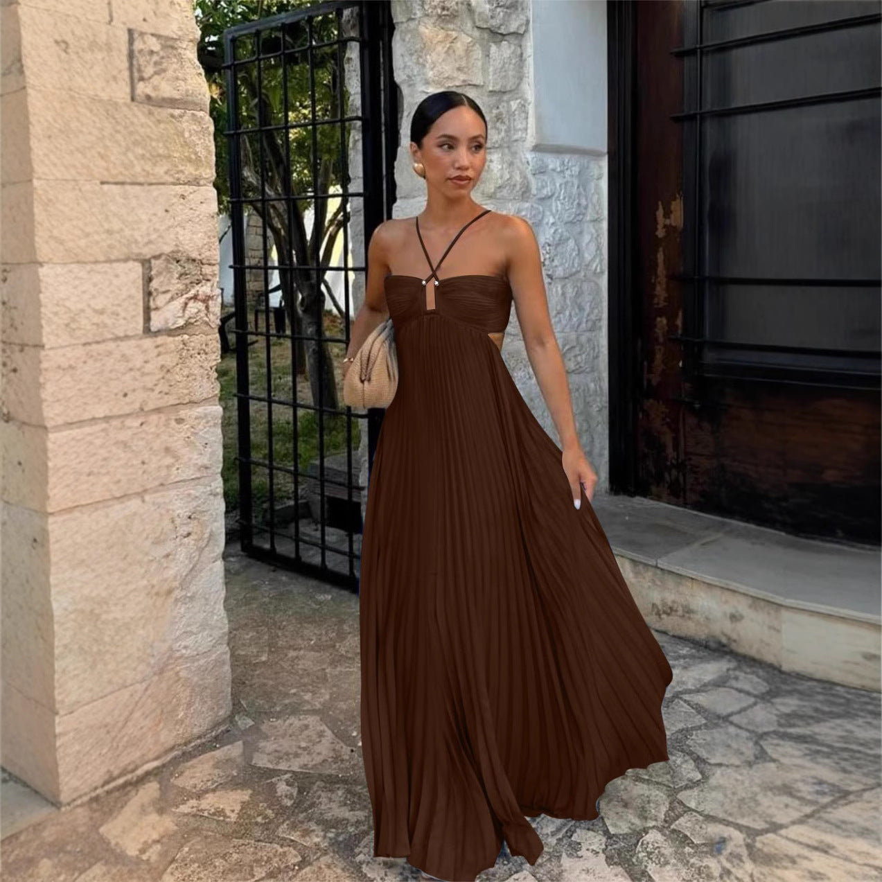 Women's Pleated Strapless Dress – Adjustable Strap Formal Occasion Dress