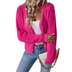 Women's Plush V-Neck Cardigan – Button Front Relaxed Knit Cardigan