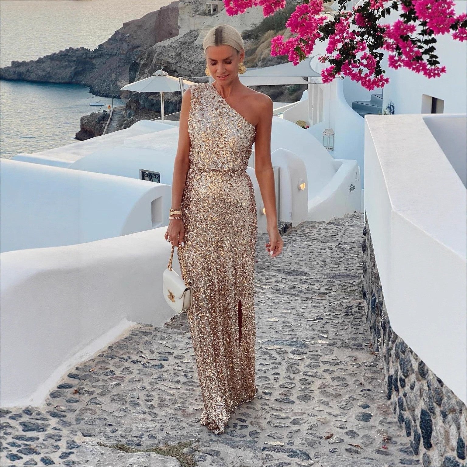 Women's Sequin Evening Dress – Side Slit Gown