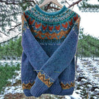 Women's Vintage Icelandic Sweater – Nordic Pattern Crew Neck Knit Pullover