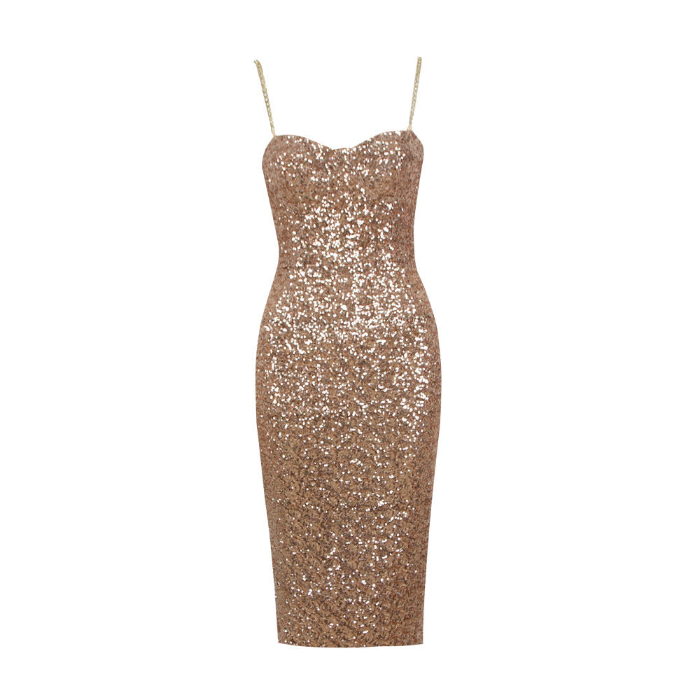 Adele | Slim Fit Shiny Midi Dress