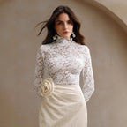 Women's Floral High Neck Bodysuit – Sheer Lace Long Sleeve Bodysuit