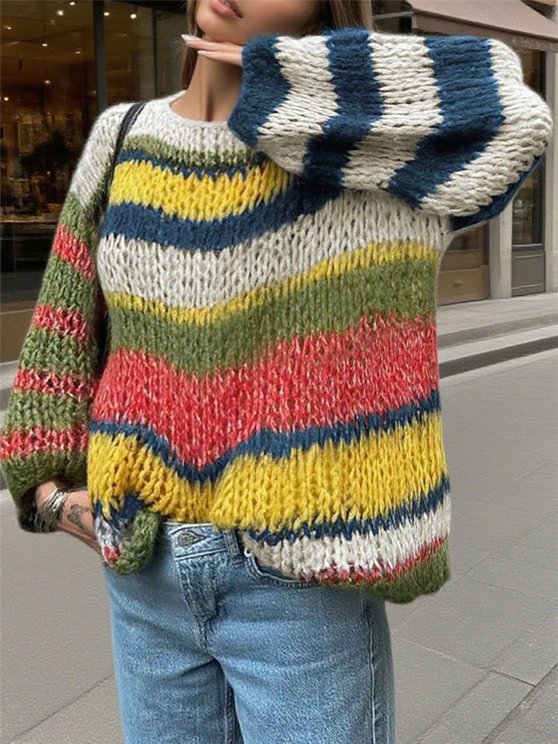 Women's Striped Long Cardigan – Open Front Relaxed Fit Cardigan