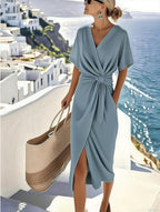 Women's Wrap Midi Dress – Side Slit Dress