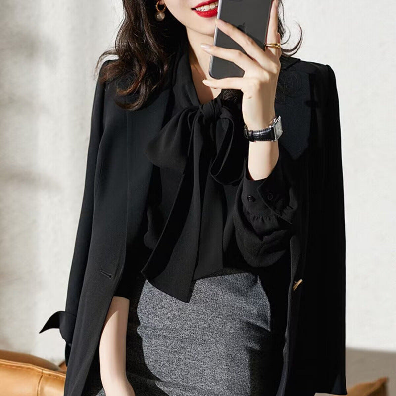 Women's Belted Tie Neck Blouse – Long Sleeve Dressy Statement Blouse