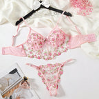 Women's Floral Lace Bra Set – French Style Bra & Matching Panty Set