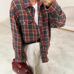 Women's Plaid Oversized Blouse – Relaxed Collared Button Front Shirt
