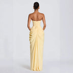 Women's Asymmetrical Draped Gown – Long Sleeve Side Slit Evening Dress
